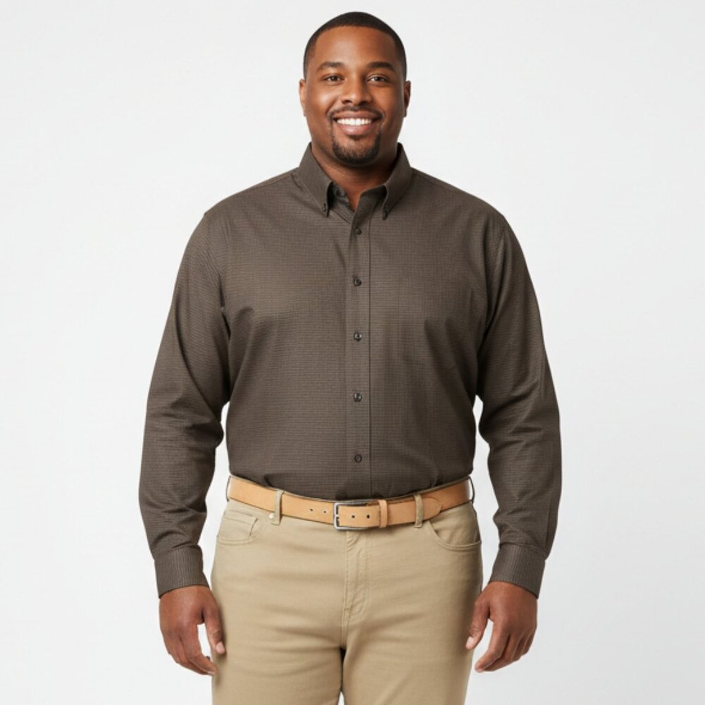 Roundtree & Yorke Brown & Black Print Long Sleeve Button Up & Down Shirt 2XT